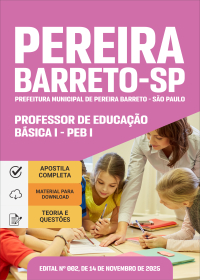 Professor de Educação Básica I - PEB I - Prefeitura de Pereira Barreto-SP